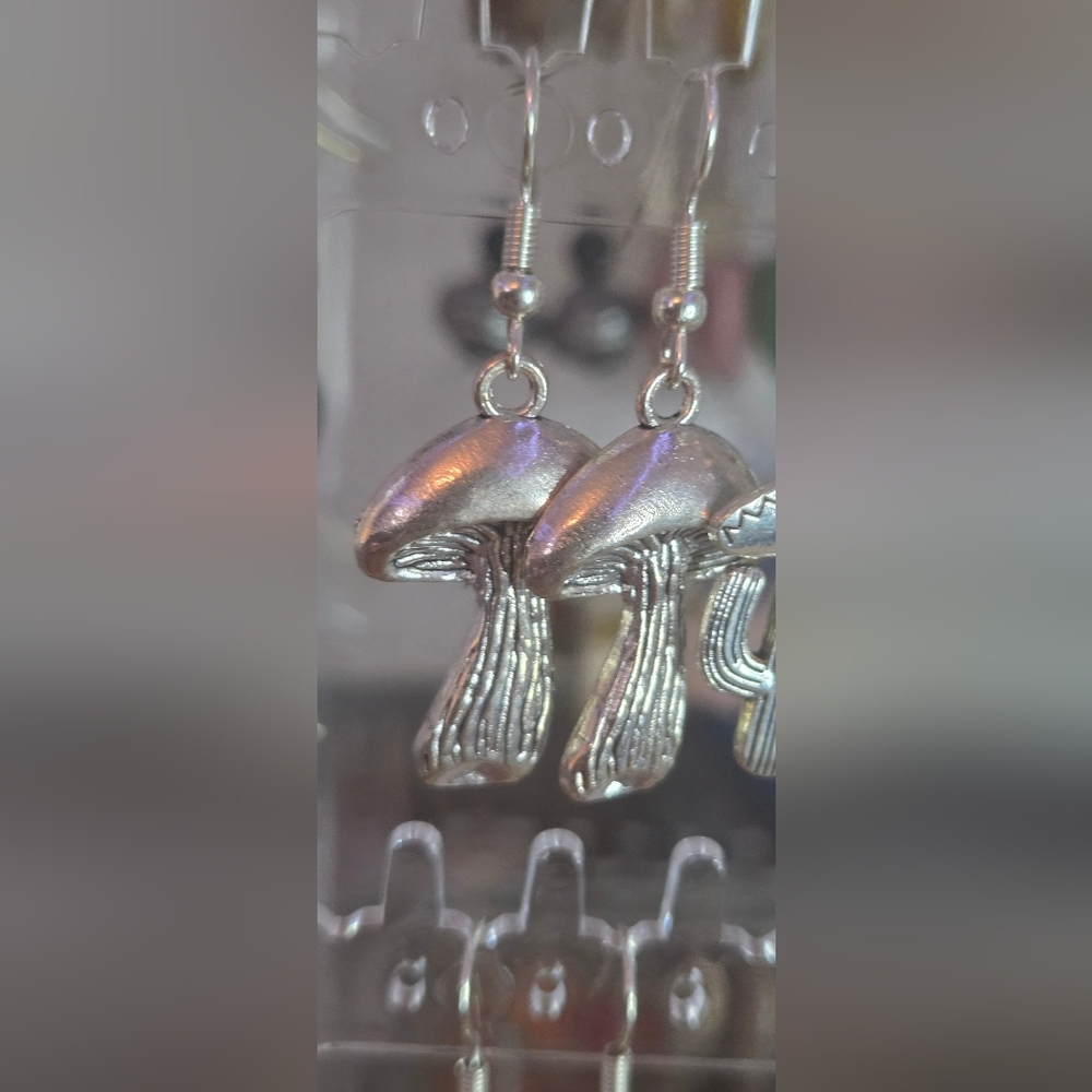 Silver Mushroom Earrings